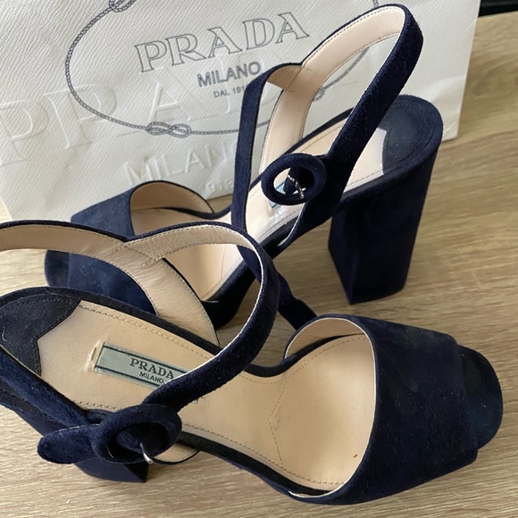 Prada Navy Blue Suede Platform Heels - Picture 1 of 4